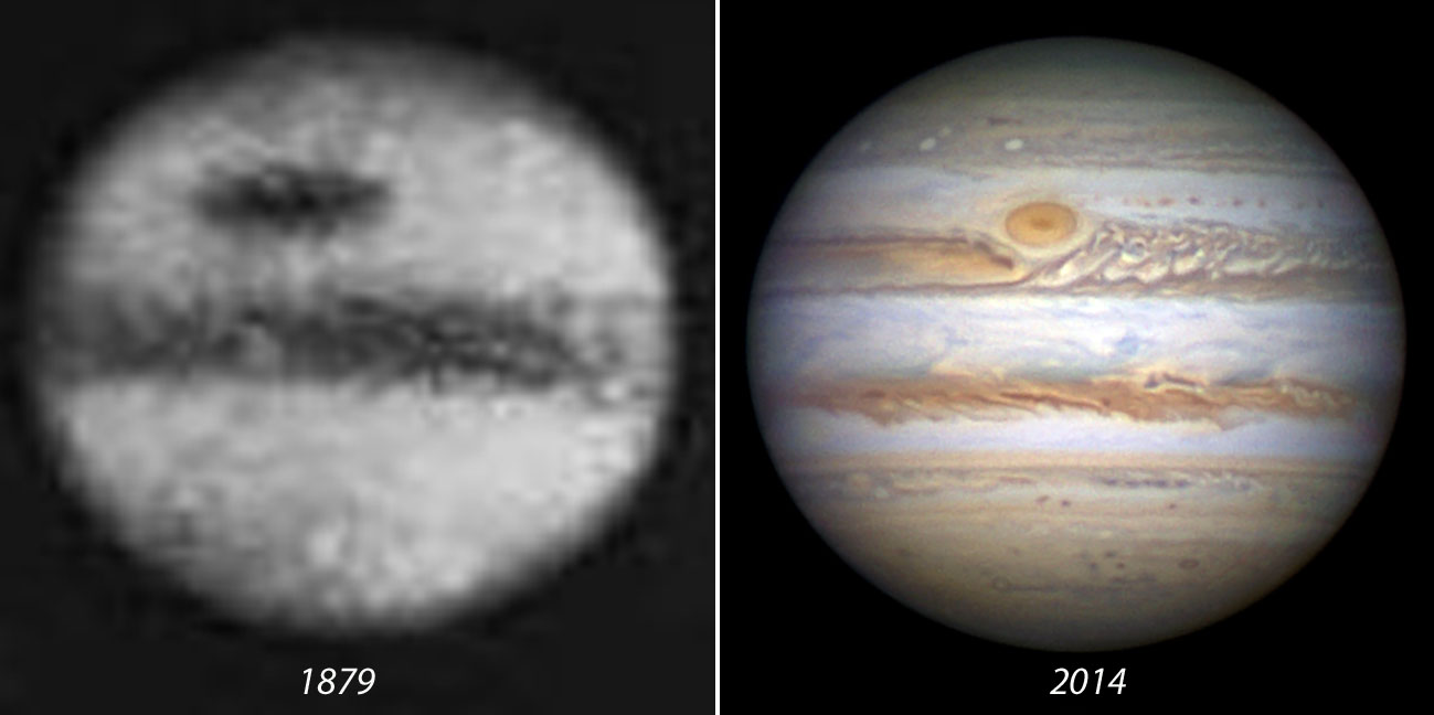 Jupiter through the years as telescope tech improves