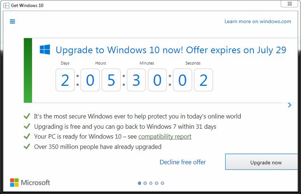 Microsoft Adds Windows 10 Countdown Timer: Free Upgrades End On Friday