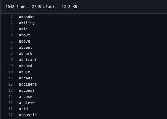 bitcoin BIP39 english lists